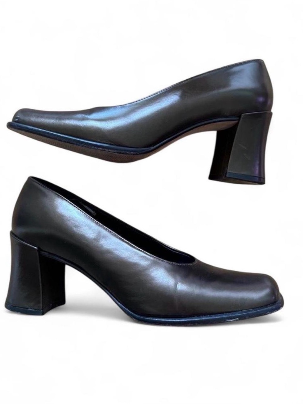 Vintage 90’s Bronze Franco Sarto leather block heel pumps size 8.5